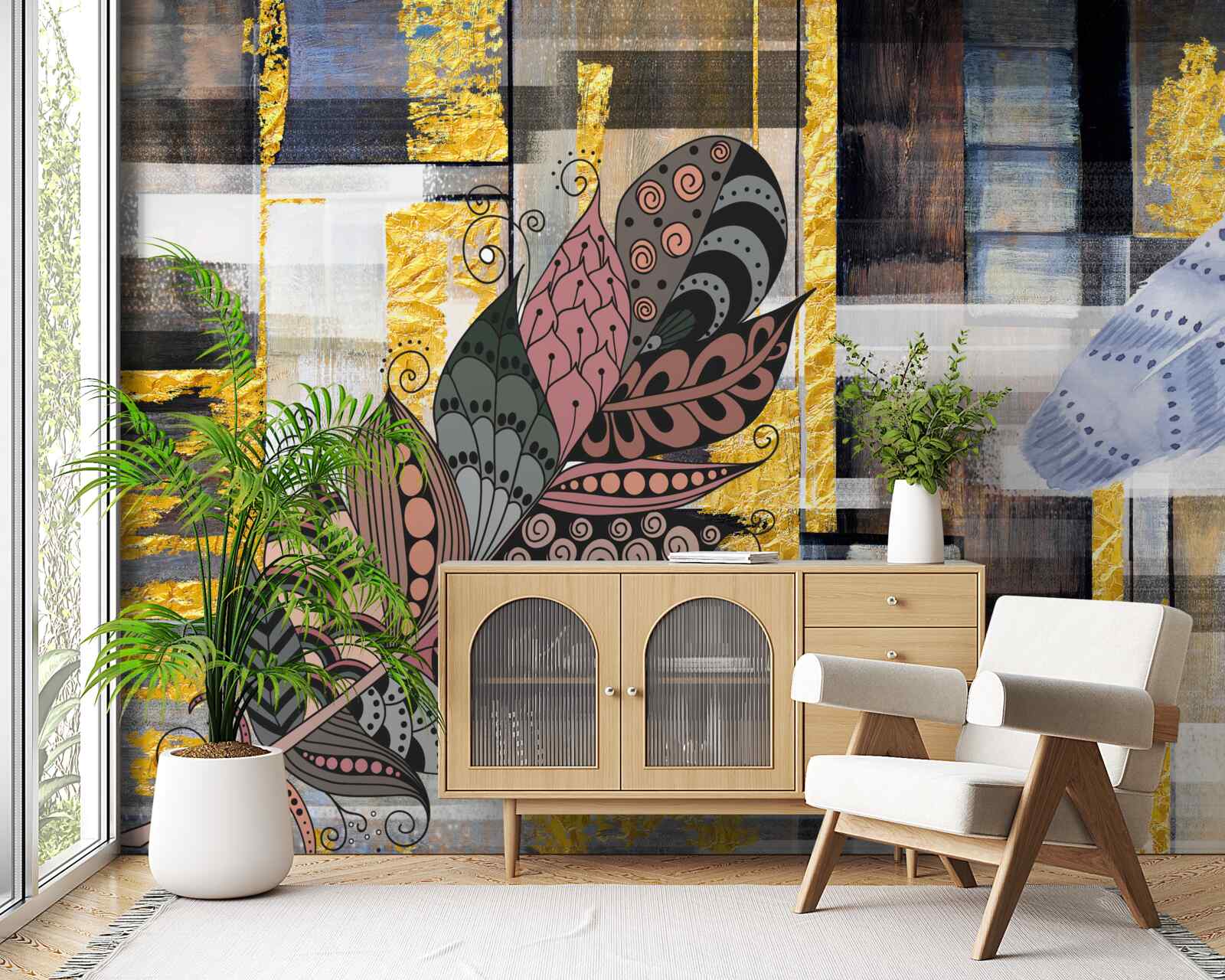 Fototapeta abstraktné pozadie je zdobené úžasnými pierkami