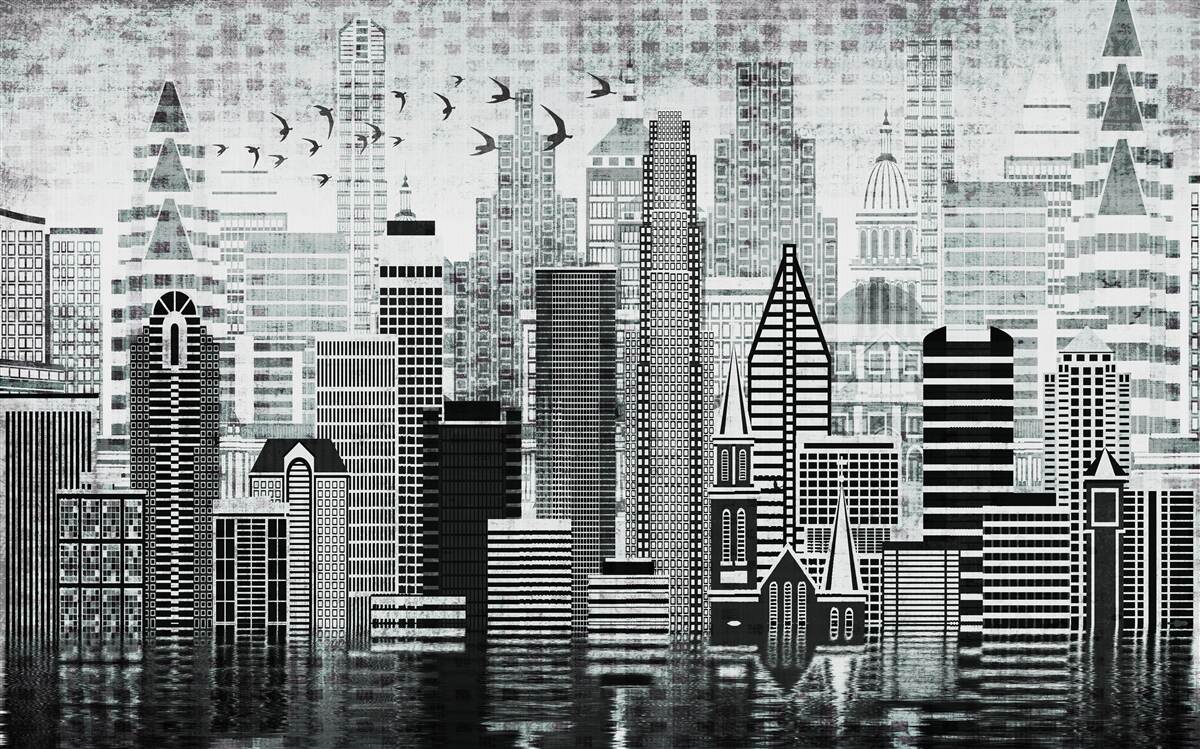 Fototapeta monotónny pohľad na mesto v podobe panorámy