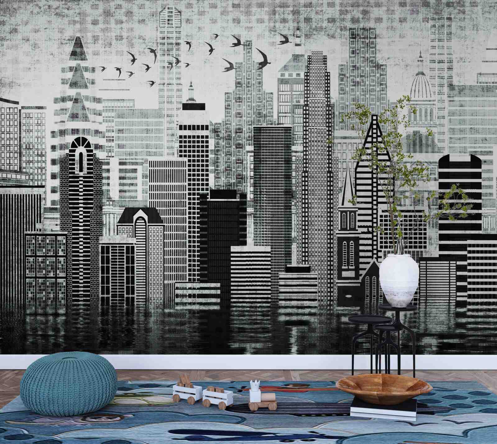 Fototapeta monotónny pohľad na mesto v podobe panorámy