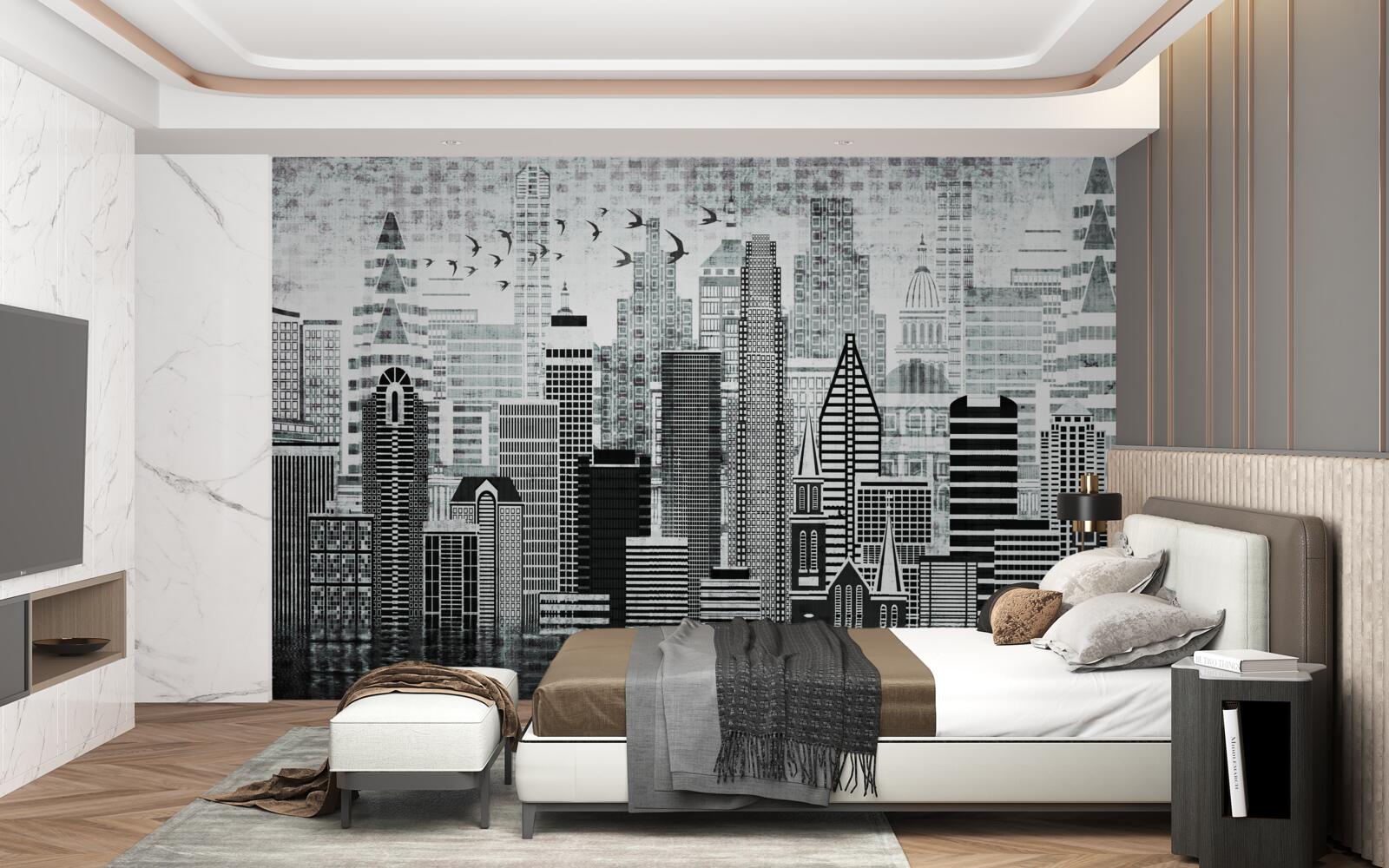 Fototapeta monotónny pohľad na mesto v podobe panorámy