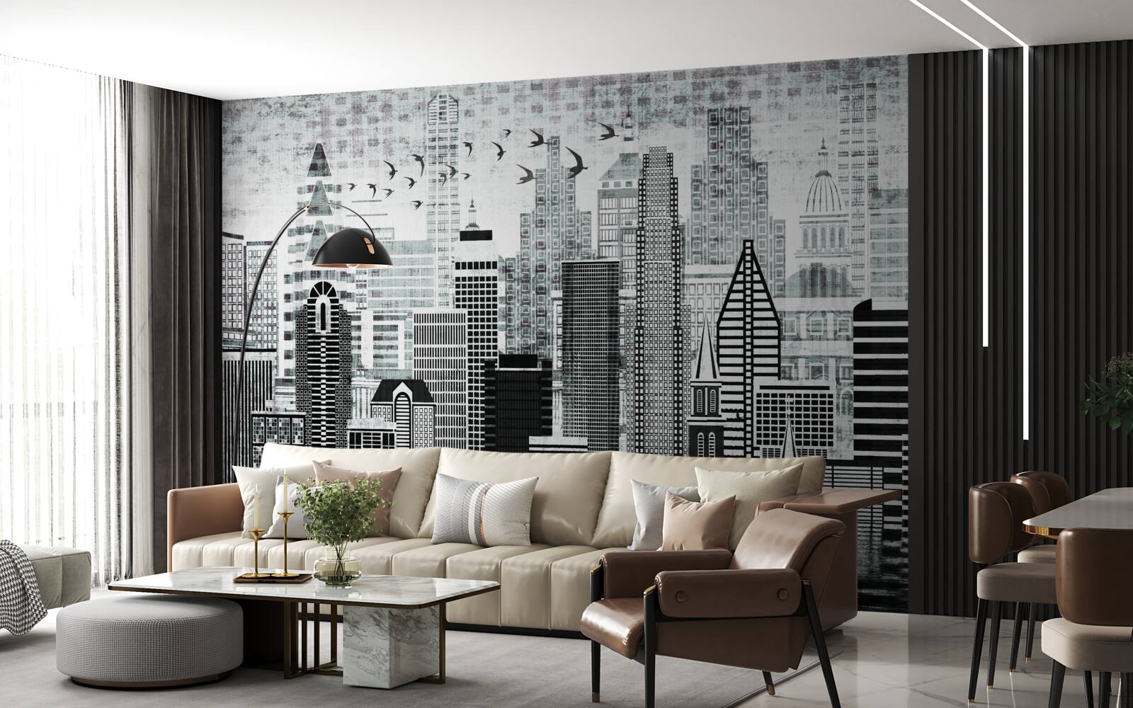 Fototapeta monotónny pohľad na mesto v podobe panorámy