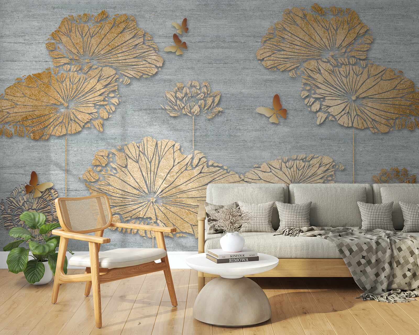 Fototapeta motýle a zlaté listy na vodnej hladine