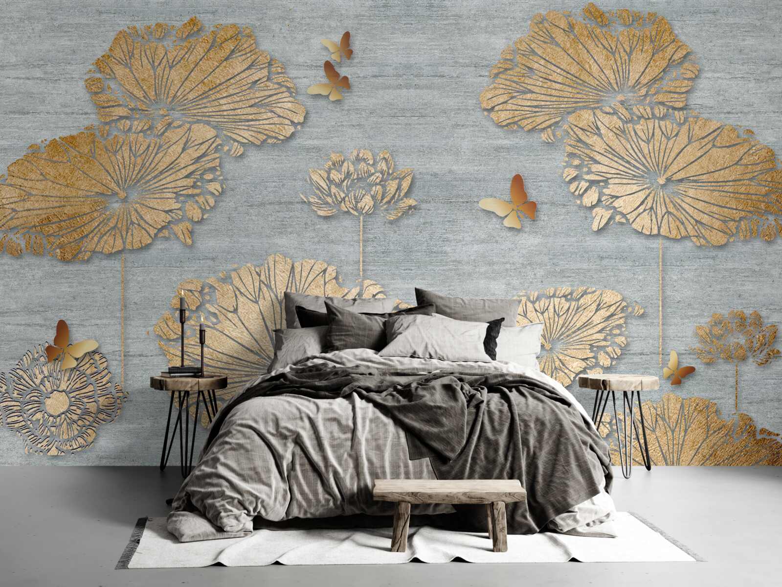 Fototapeta motýle a zlaté listy na vodnej hladine