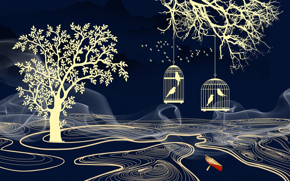 Fototapeta vodné stromy a vtáky v zajatí