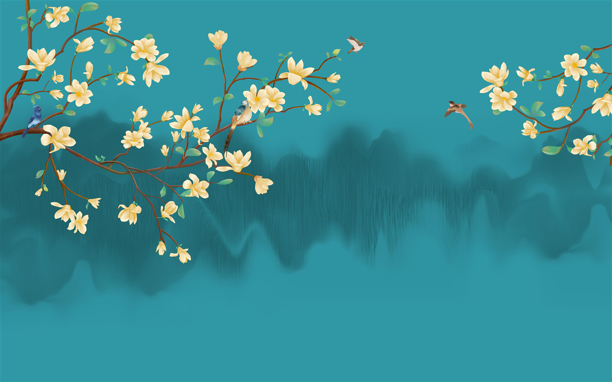 Fototapeta Žltá magnólia v plnom kvete nad mystickou hmlistou vodou