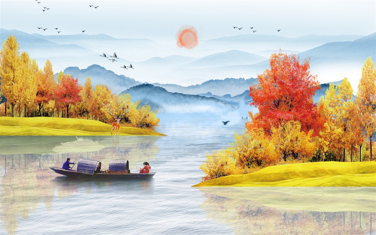 Fototapeta loď na horskej rieke