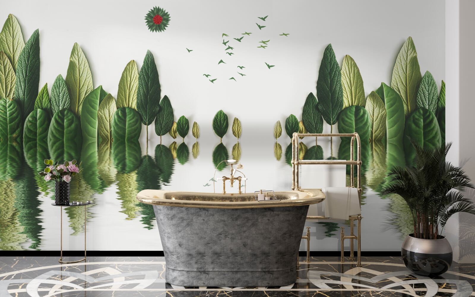 Fototapeta odraz lesa pokrytého listami vo vodnom zrkadle