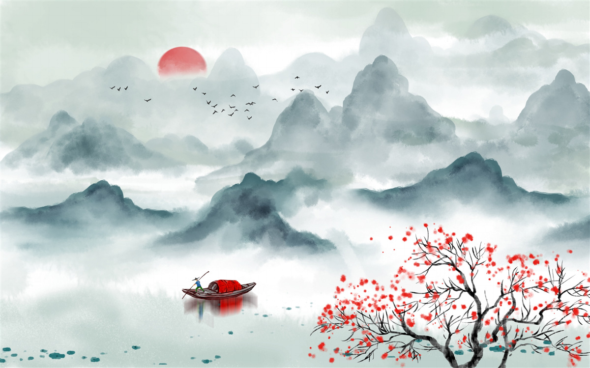 Fototapeta rybár na mystickej horskej nádrži