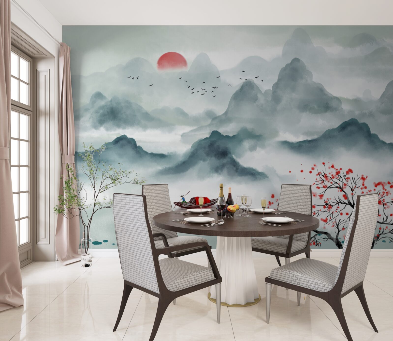 Fototapeta rybár na mystickej horskej nádrži