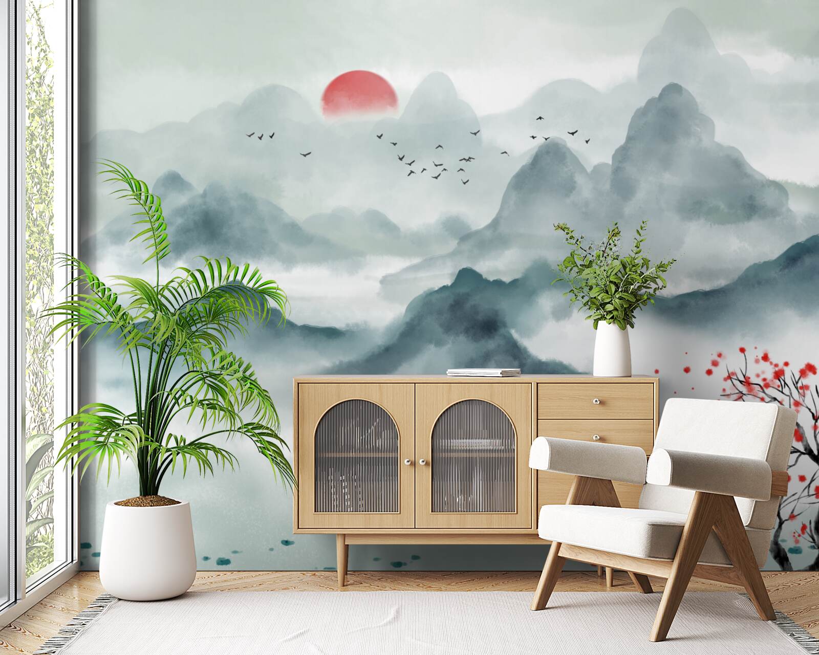 Fototapeta rybár na mystickej horskej nádrži