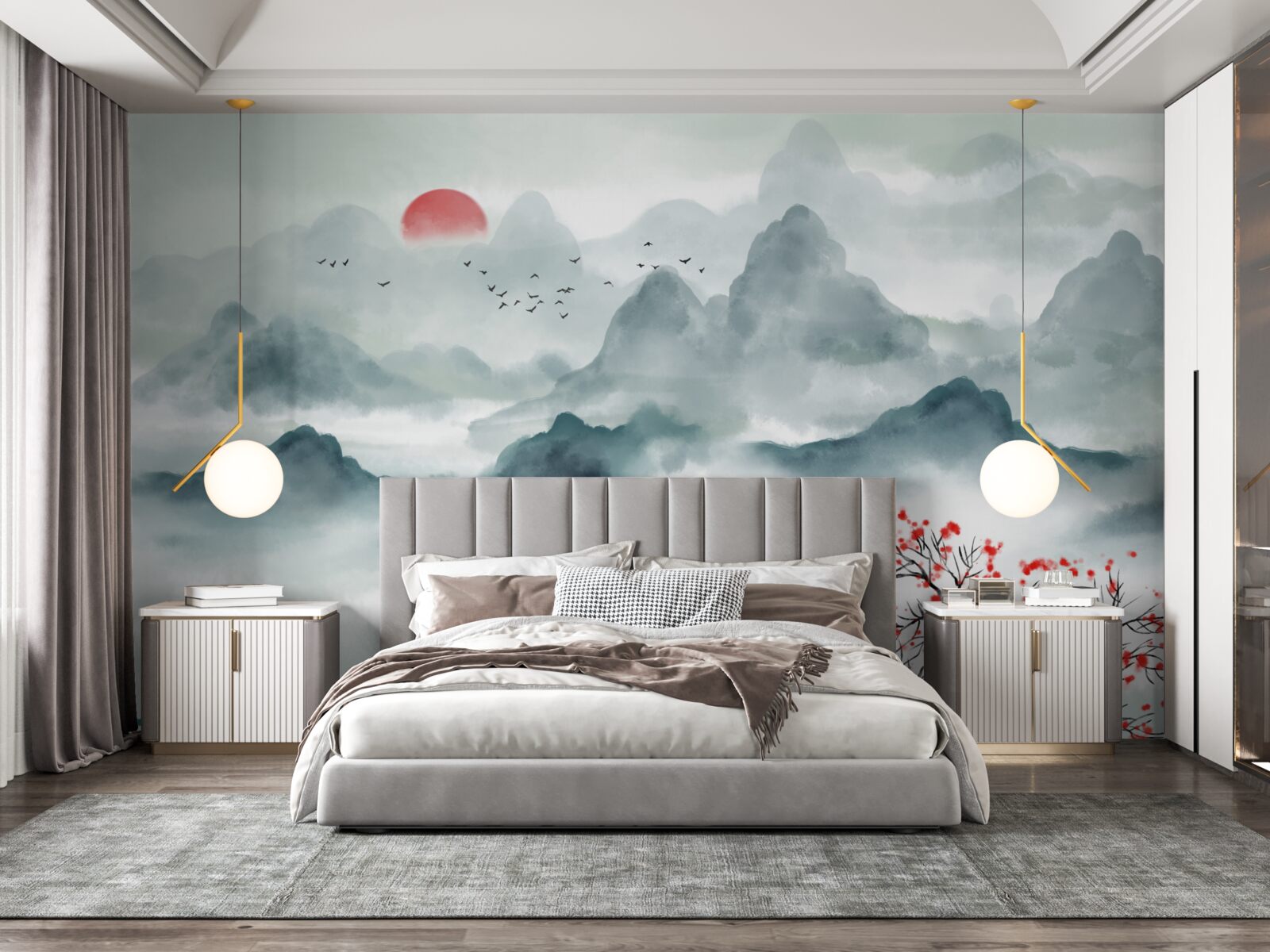 Fototapeta rybár na mystickej horskej nádrži