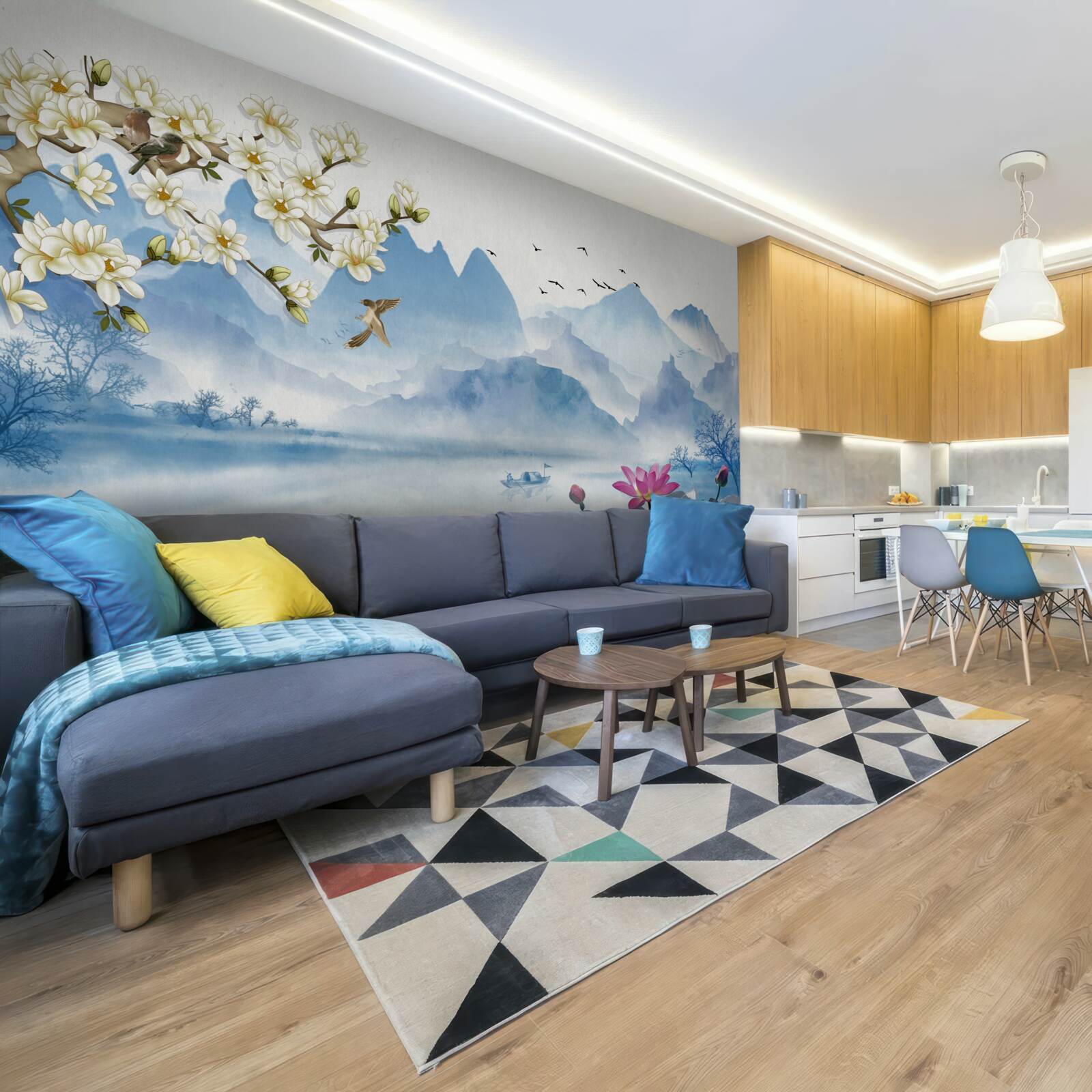 Fototapeta akvarelové maľby horských jazier v Číne