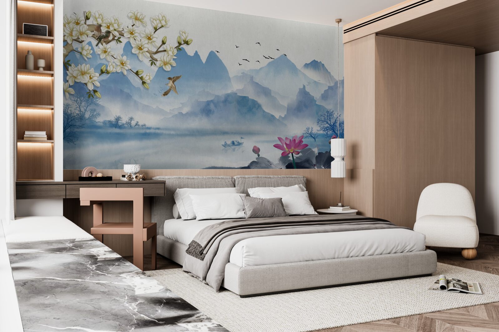 Fototapeta akvarelové maľby horských jazier v Číne