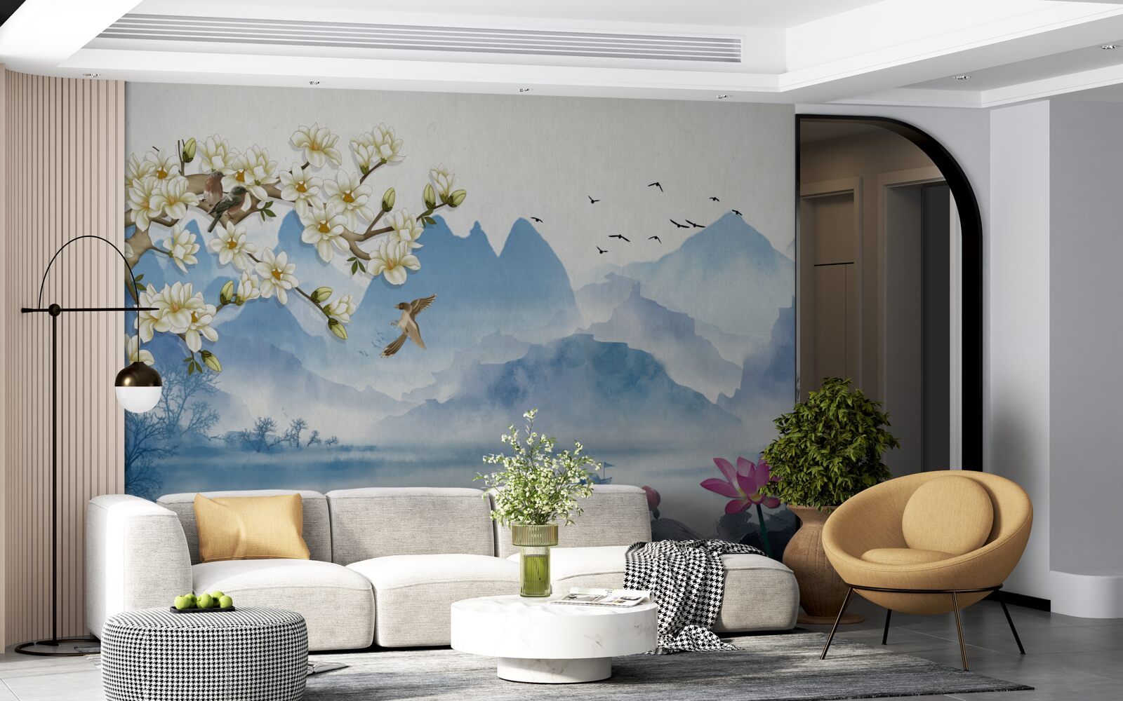 Fototapeta akvarelové maľby horských jazier v Číne