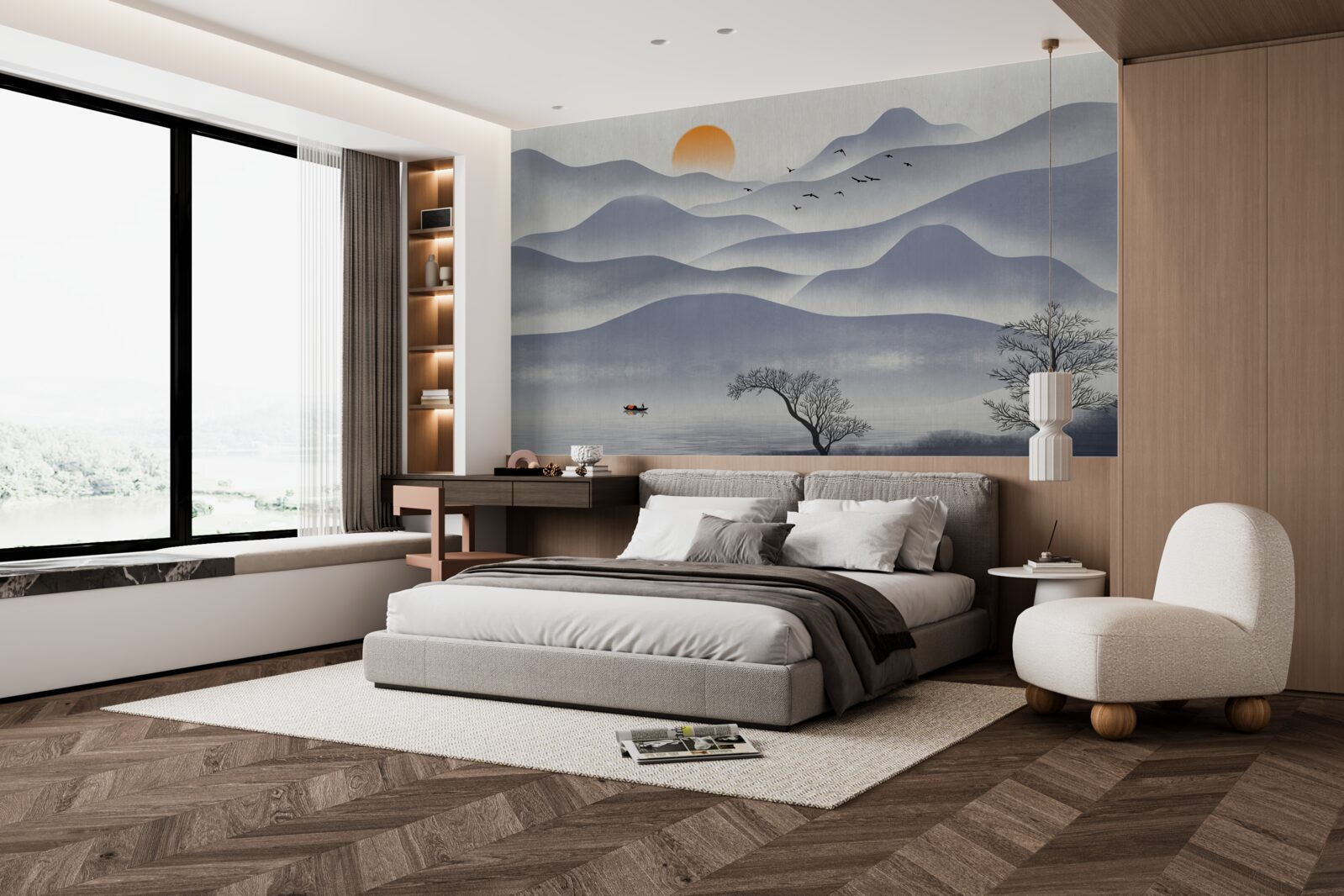 Fototapeta rybár naplní jazero poriadkom