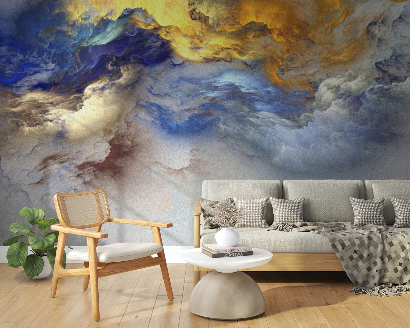 Fototapeta mramor s odtieňmi, maľovaný v modrej a žltej farbe