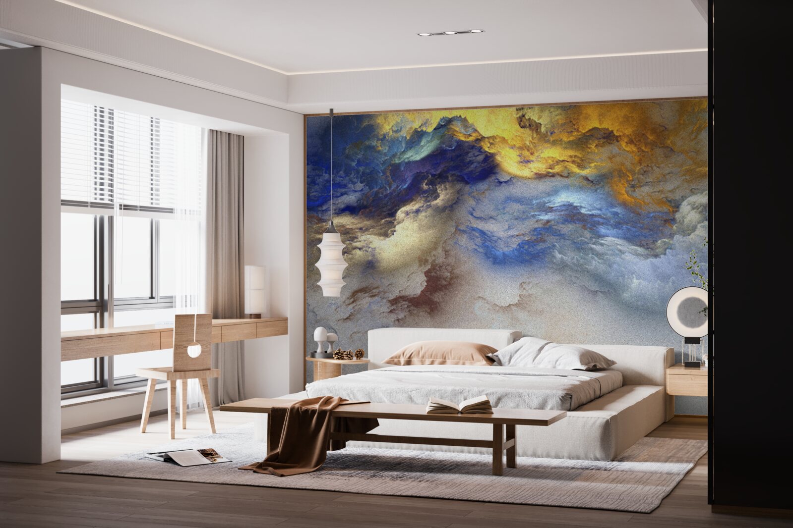 Fototapeta mramor s odtieňmi, maľovaný v modrej a žltej farbe