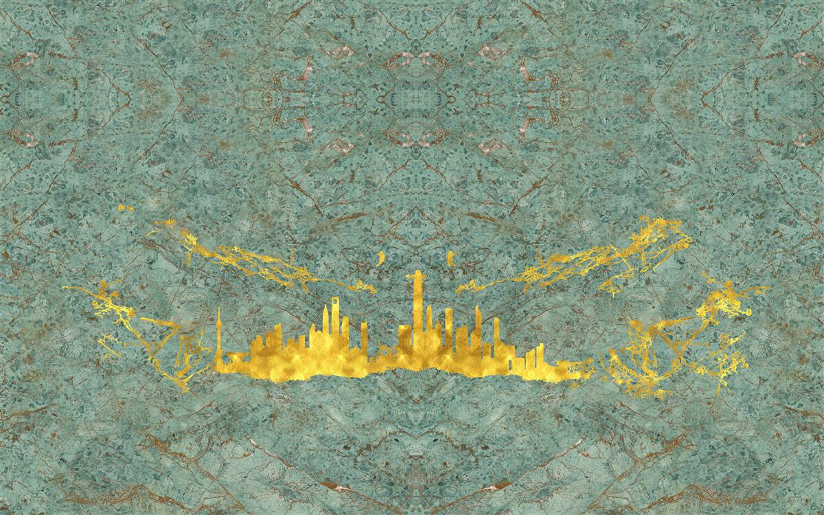 Fototapeta zelený mramor pokrytý zlatými niťami