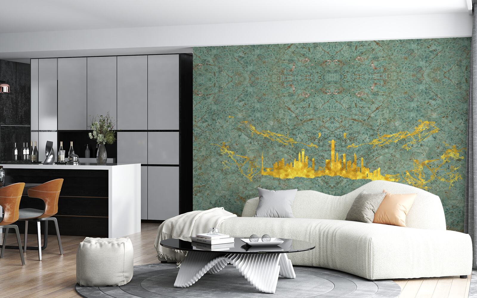 Fototapeta zelený mramor pokrytý zlatými niťami