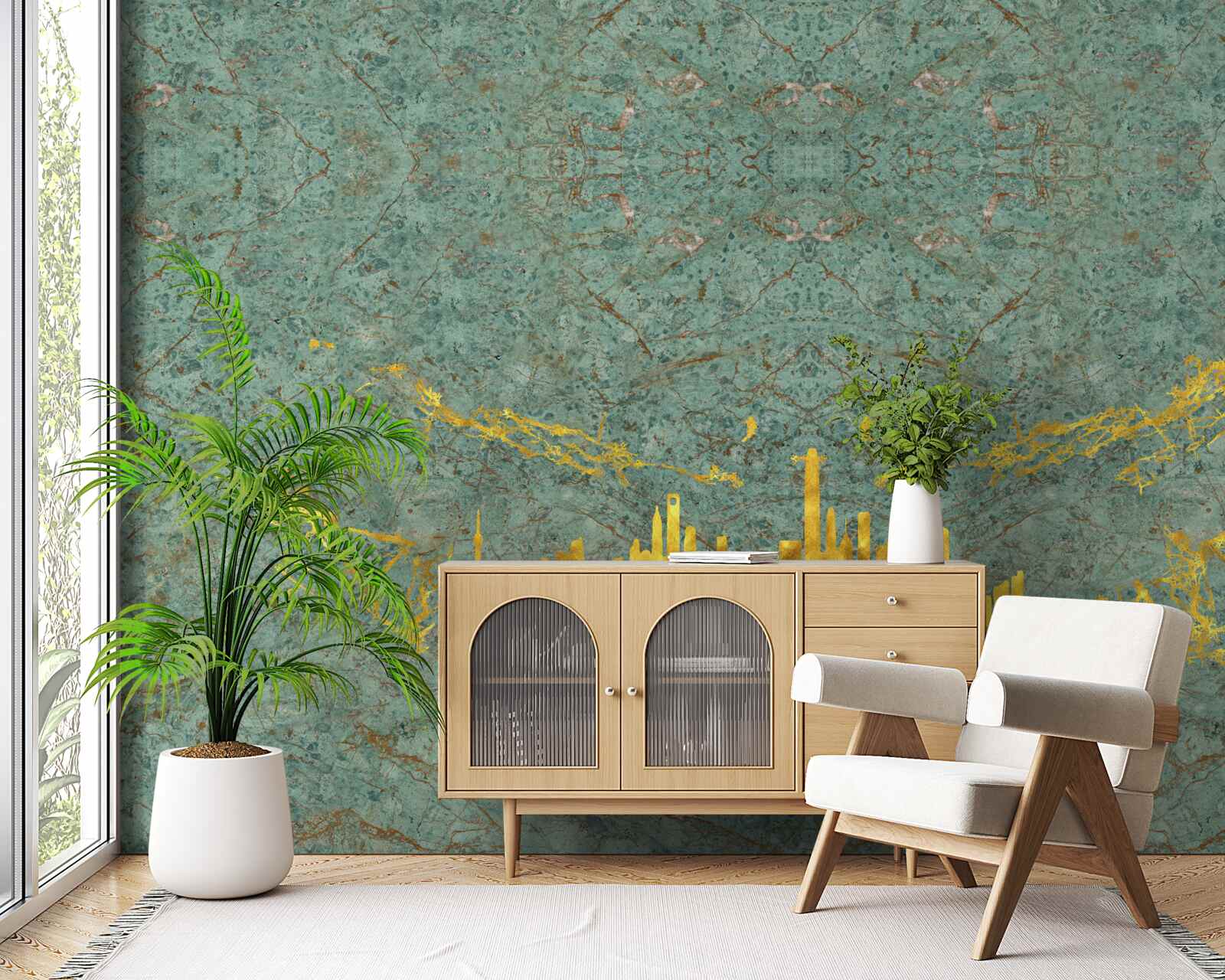 Fototapeta zelený mramor pokrytý zlatými niťami