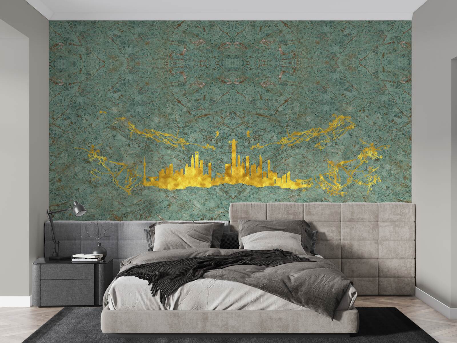 Fototapeta zelený mramor pokrytý zlatými niťami