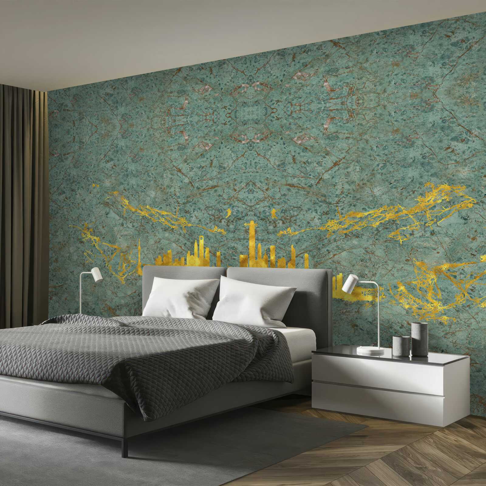 Fototapeta zelený mramor pokrytý zlatými niťami