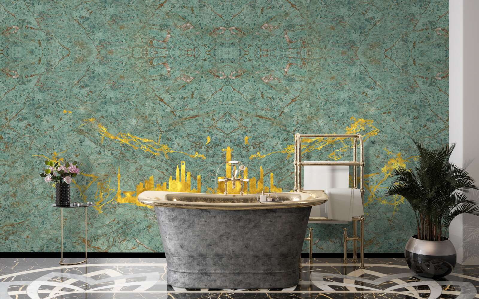 Fototapeta zelený mramor pokrytý zlatými niťami