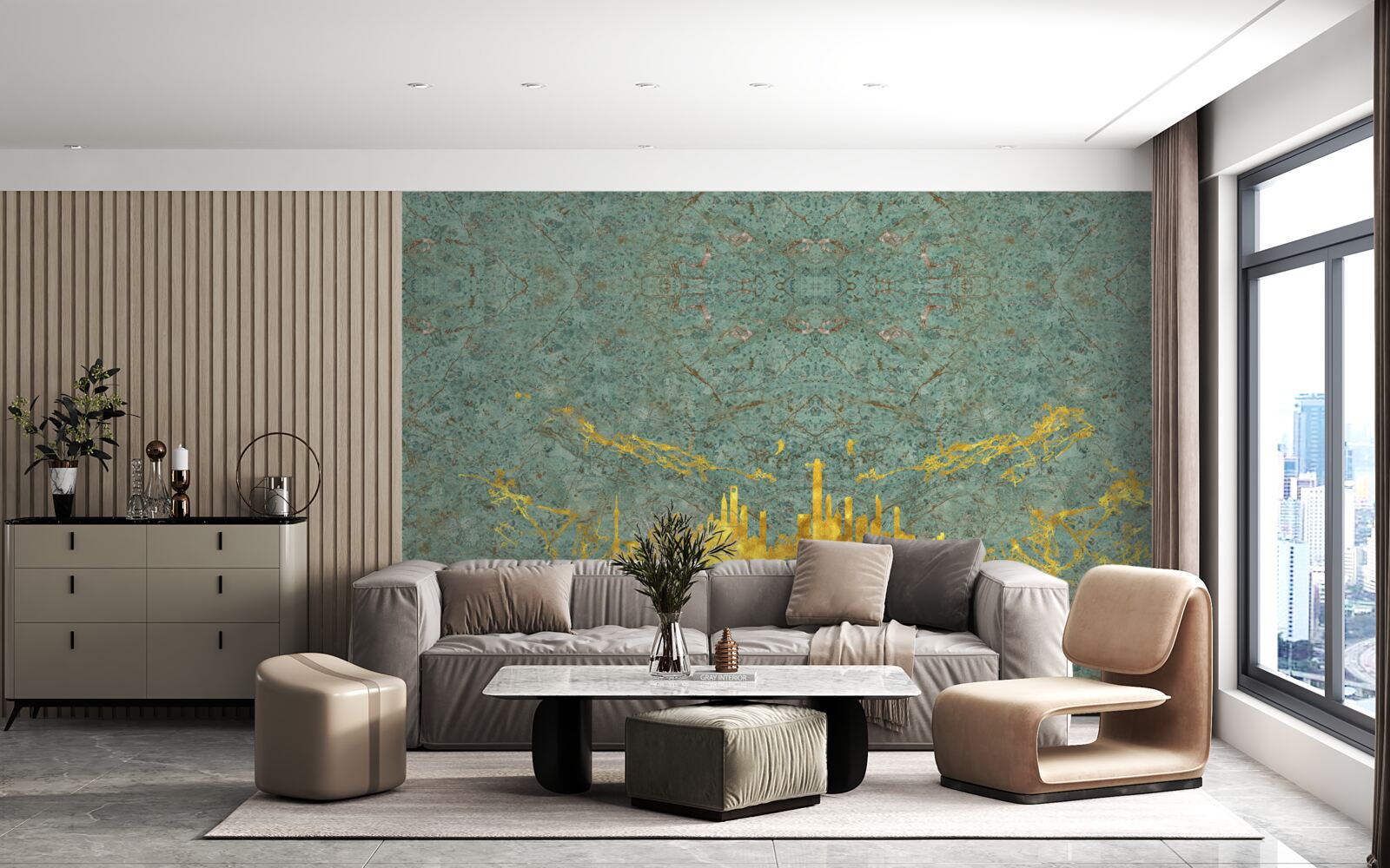 Fototapeta zelený mramor pokrytý zlatými niťami