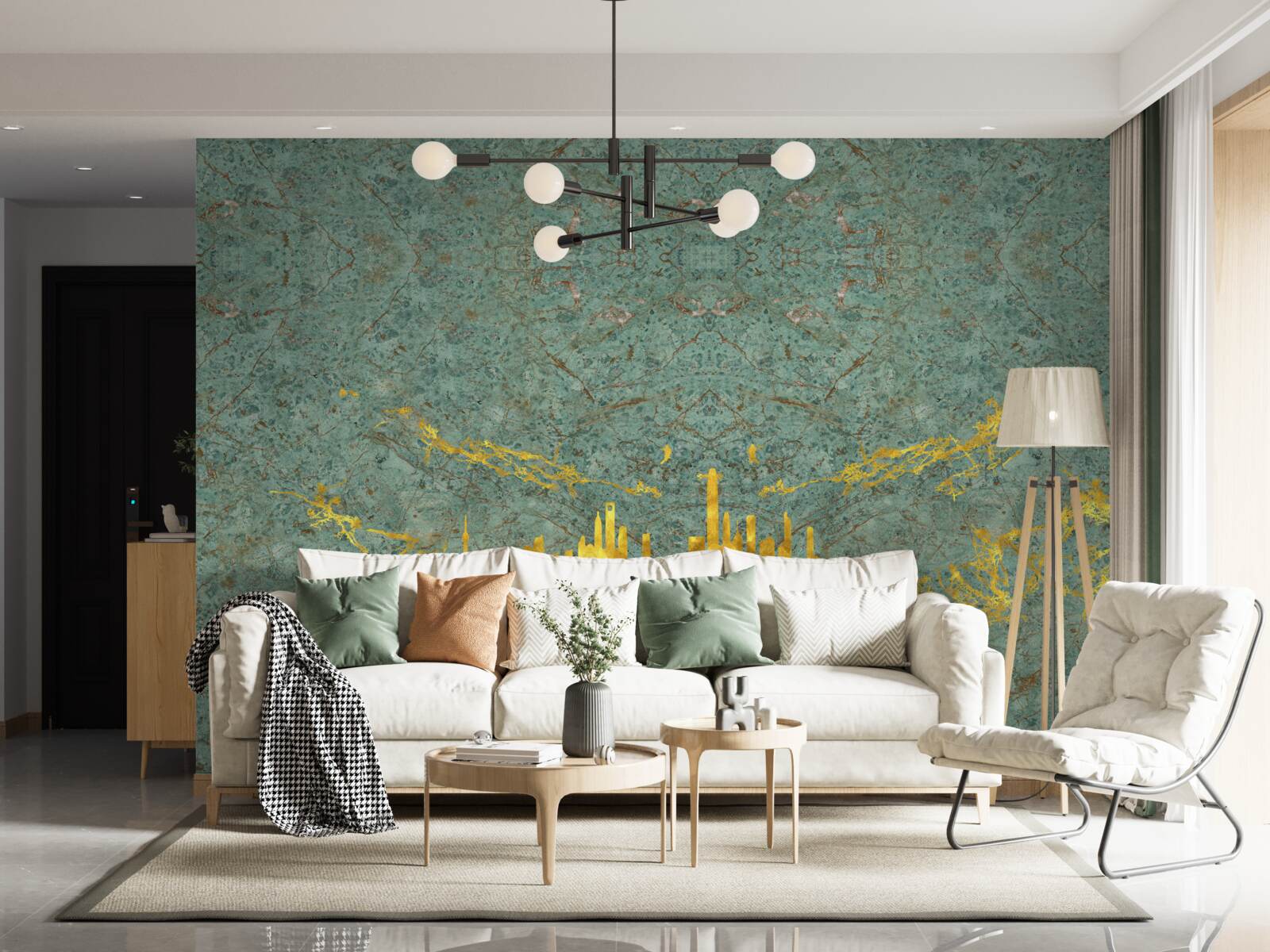 Fototapeta zelený mramor pokrytý zlatými niťami