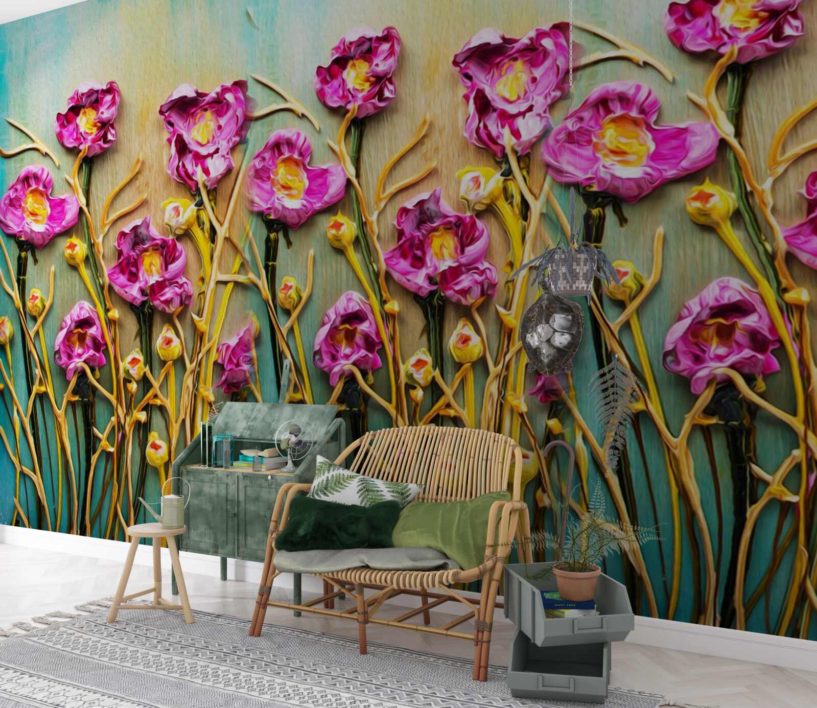 Fototapeta abstraktné kvety zobrazené olejovými farbami