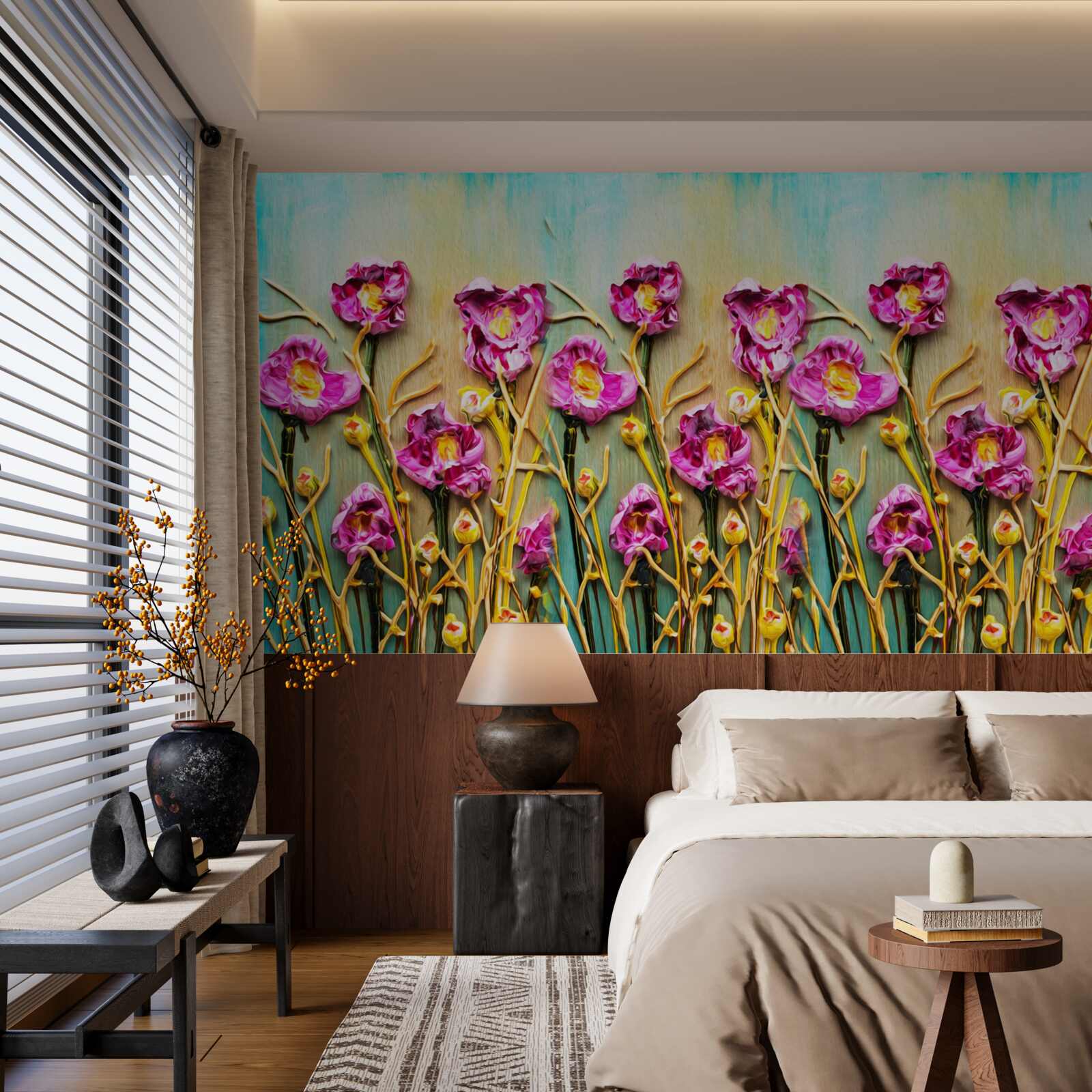 Fototapeta abstraktné kvety zobrazené olejovými farbami