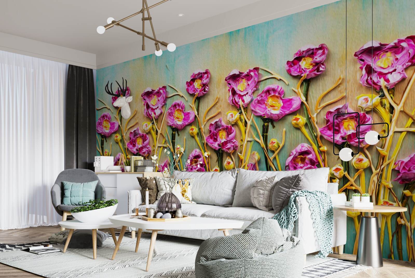 Fototapeta abstraktné kvety zobrazené olejovými farbami