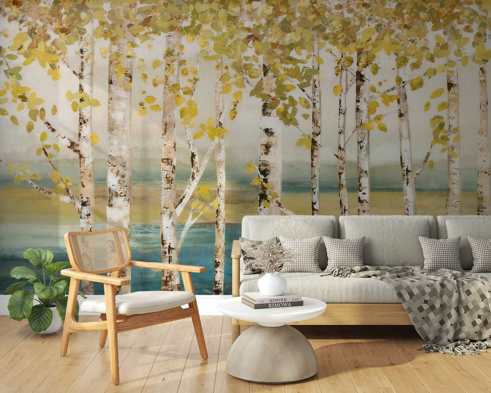 Fototapeta rybník v brezovom lese na jeseň