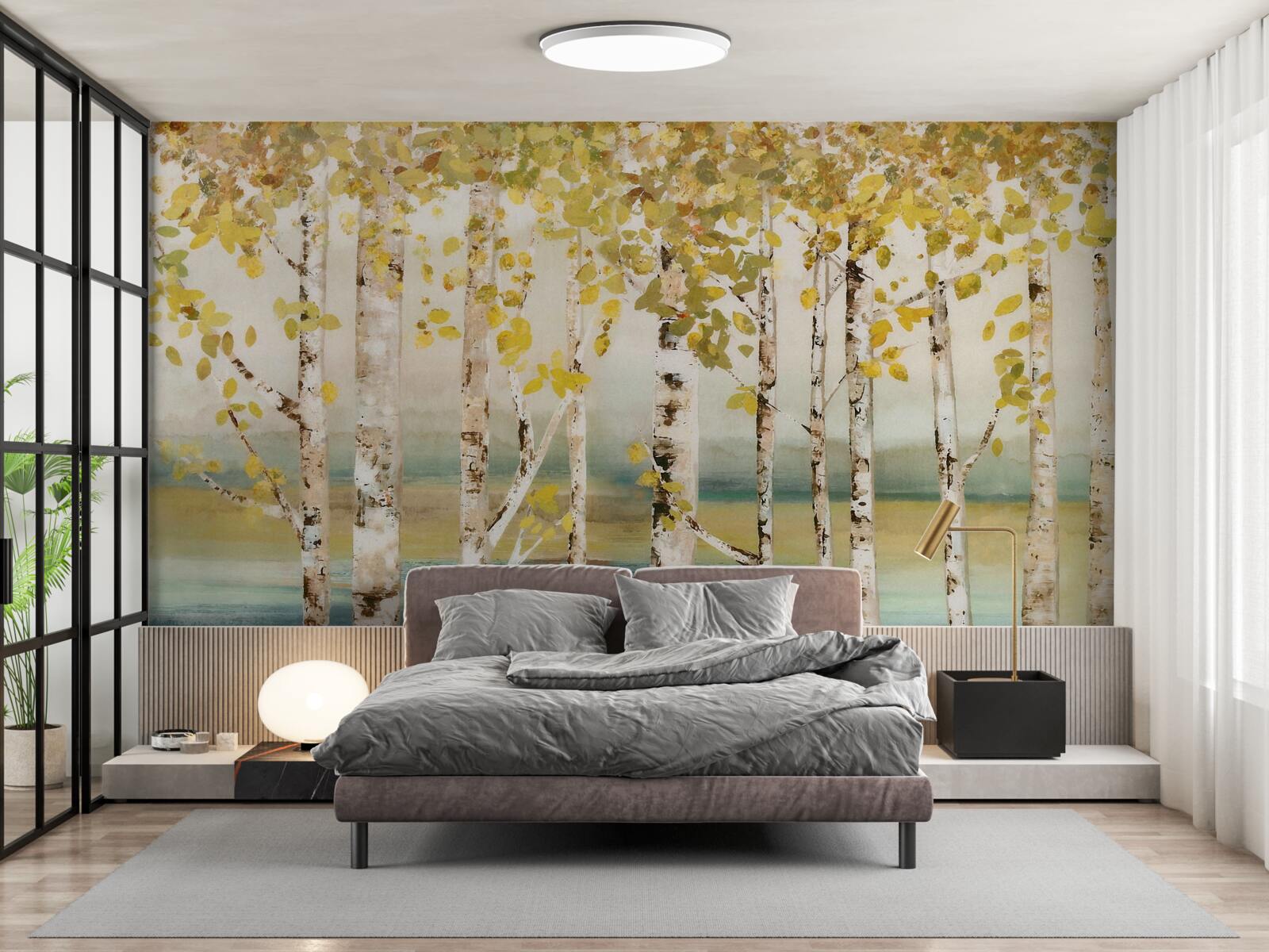 Fototapeta rybník v brezovom lese na jeseň