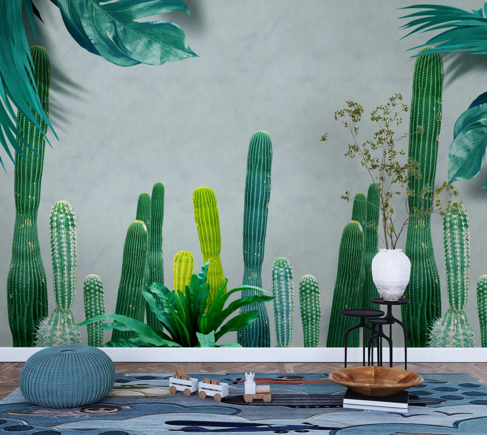 Fototapeta tropické palmy zdobia zelené kaktusy