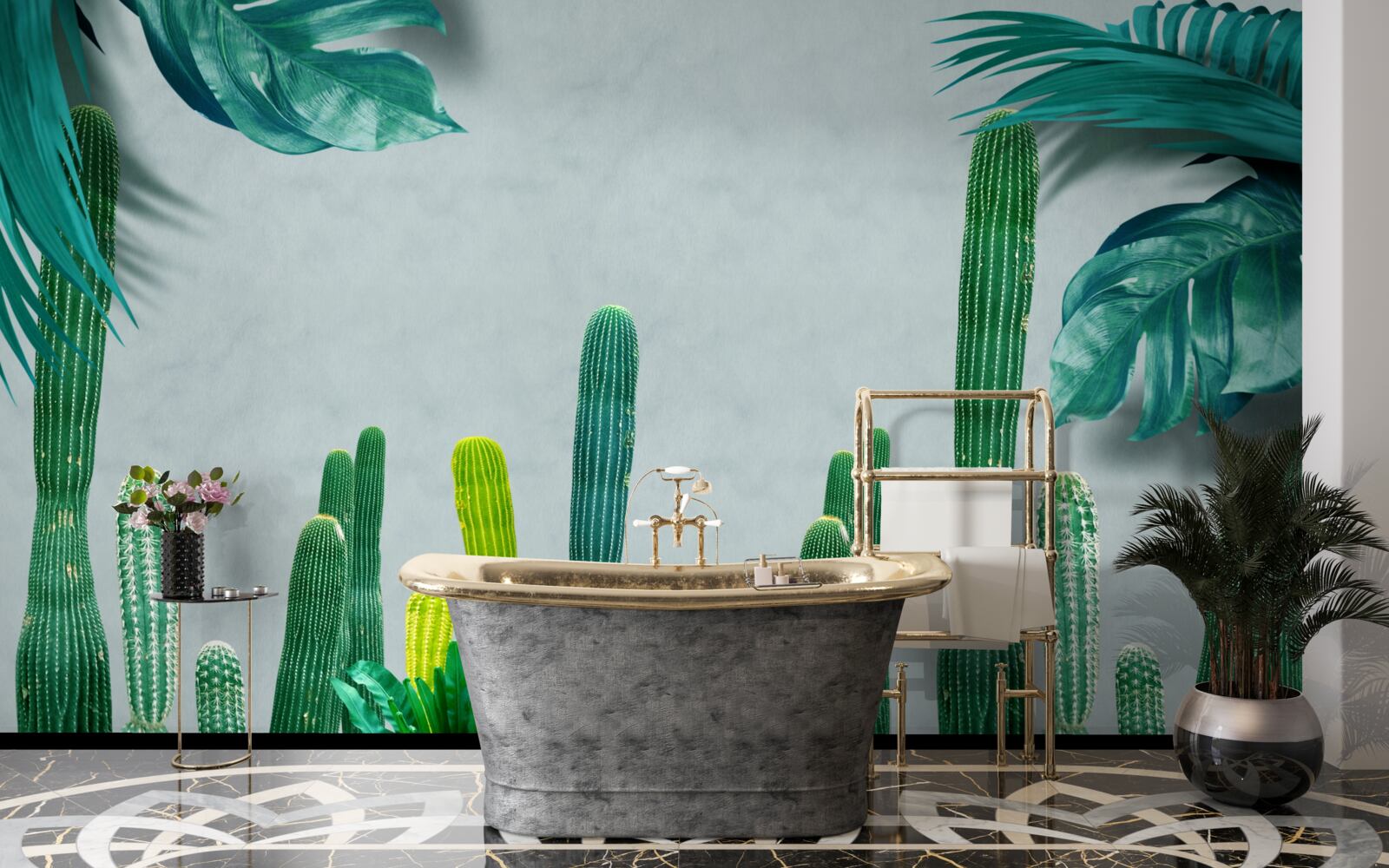 Fototapeta tropické palmy zdobia zelené kaktusy