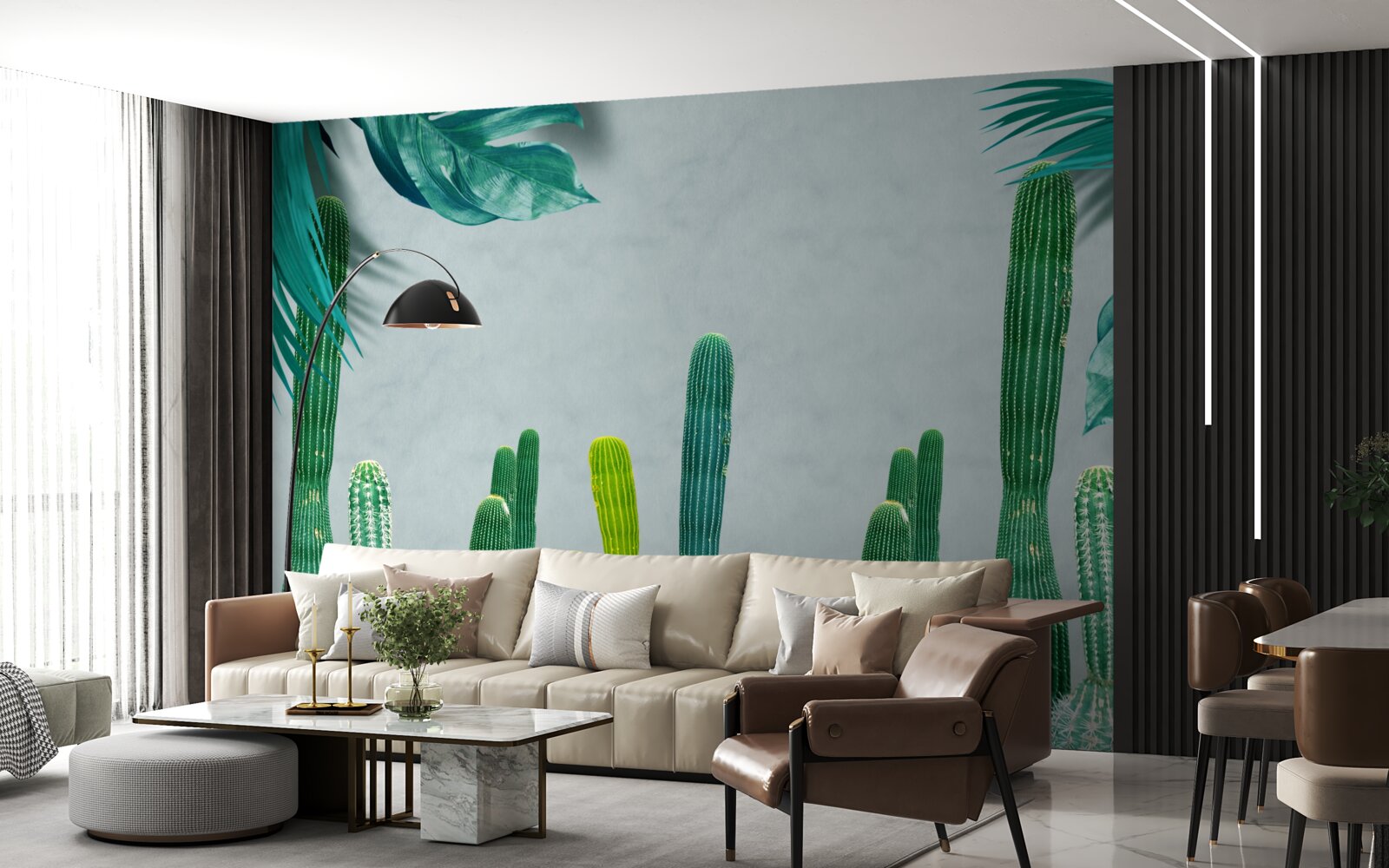 Fototapeta tropické palmy zdobia zelené kaktusy