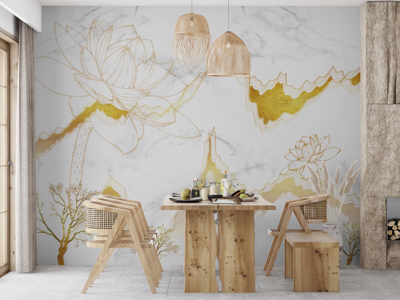 Fototapeta obrysy rastlín a stromov na šarlátovom pozadí