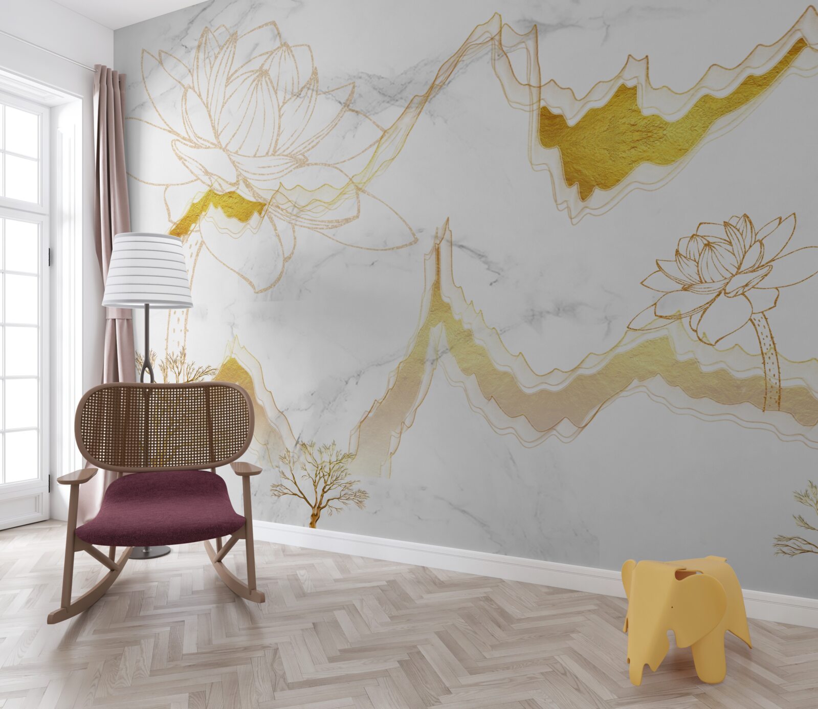 Fototapeta obrysy rastlín a stromov na šarlátovom pozadí