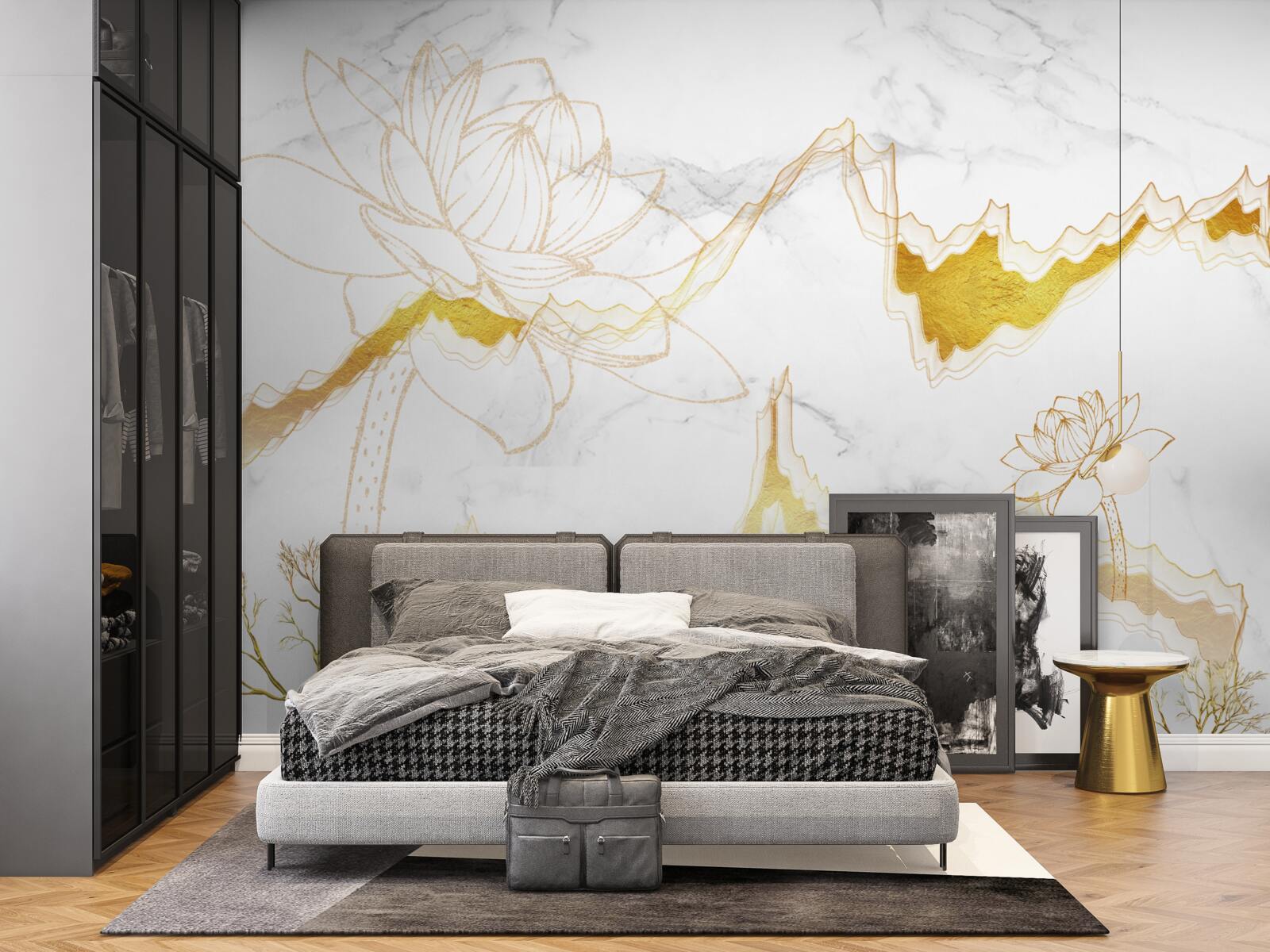 Fototapeta obrysy rastlín a stromov na šarlátovom pozadí