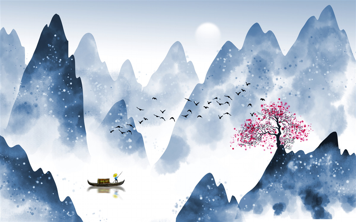 Fototapeta rybár sa vracia cez horské jazero