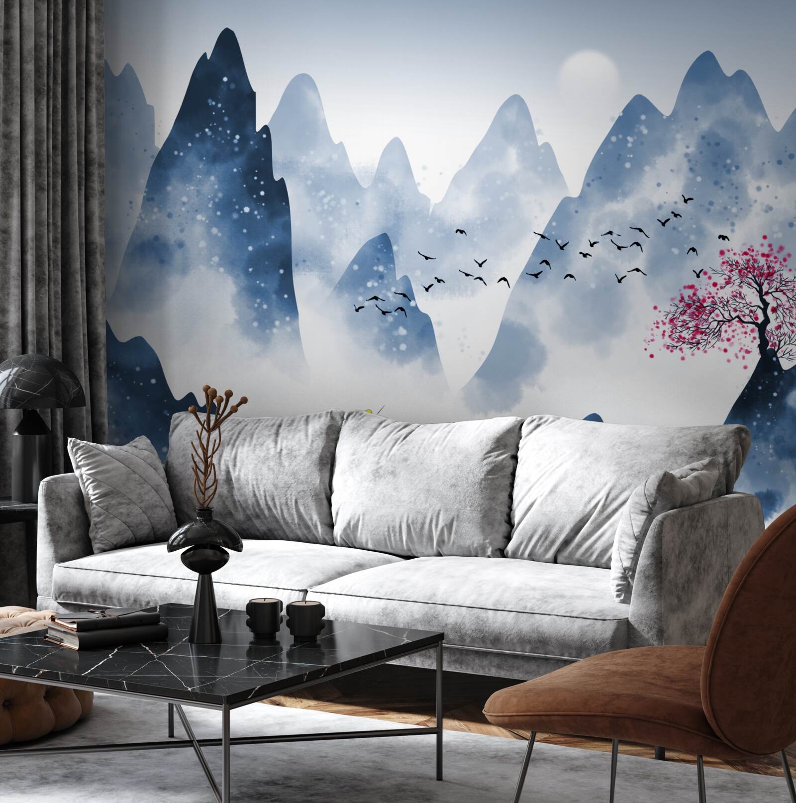 Fototapeta rybár sa vracia cez horské jazero