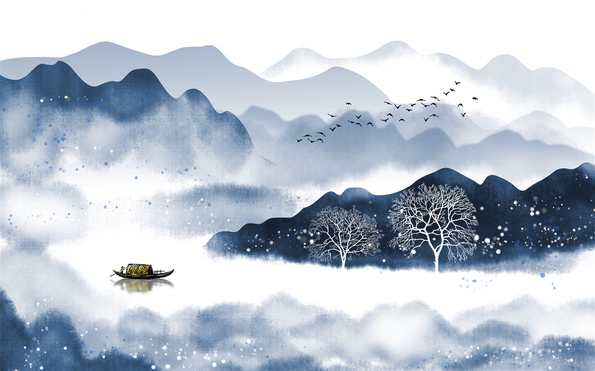 Fototapeta pozdĺž tichej horskej nádrže pomaly pláva rybár