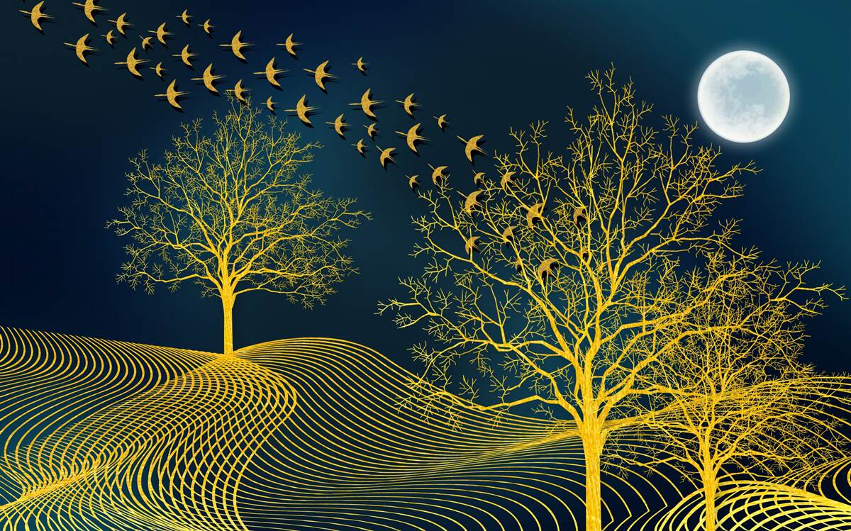 Fototapeta nočnú oblohu zapĺňa zlatý les