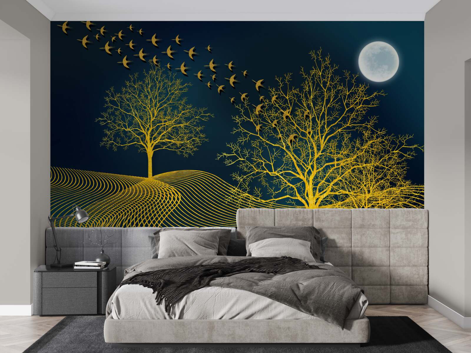 Fototapeta nočnú oblohu zapĺňa zlatý les