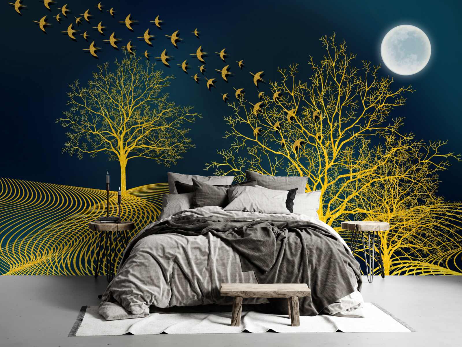 Fototapeta nočnú oblohu zapĺňa zlatý les