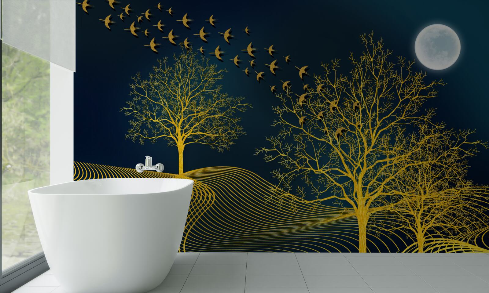 Fototapeta nočnú oblohu zapĺňa zlatý les