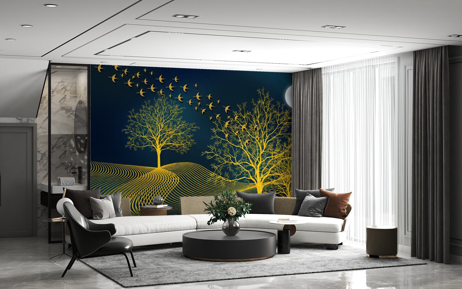 Fototapeta nočnú oblohu zapĺňa zlatý les