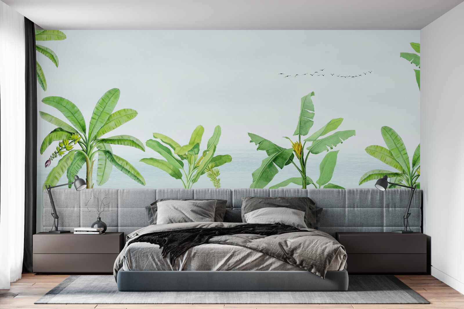 Fototapeta ružové plameniaky na pobreží paliem