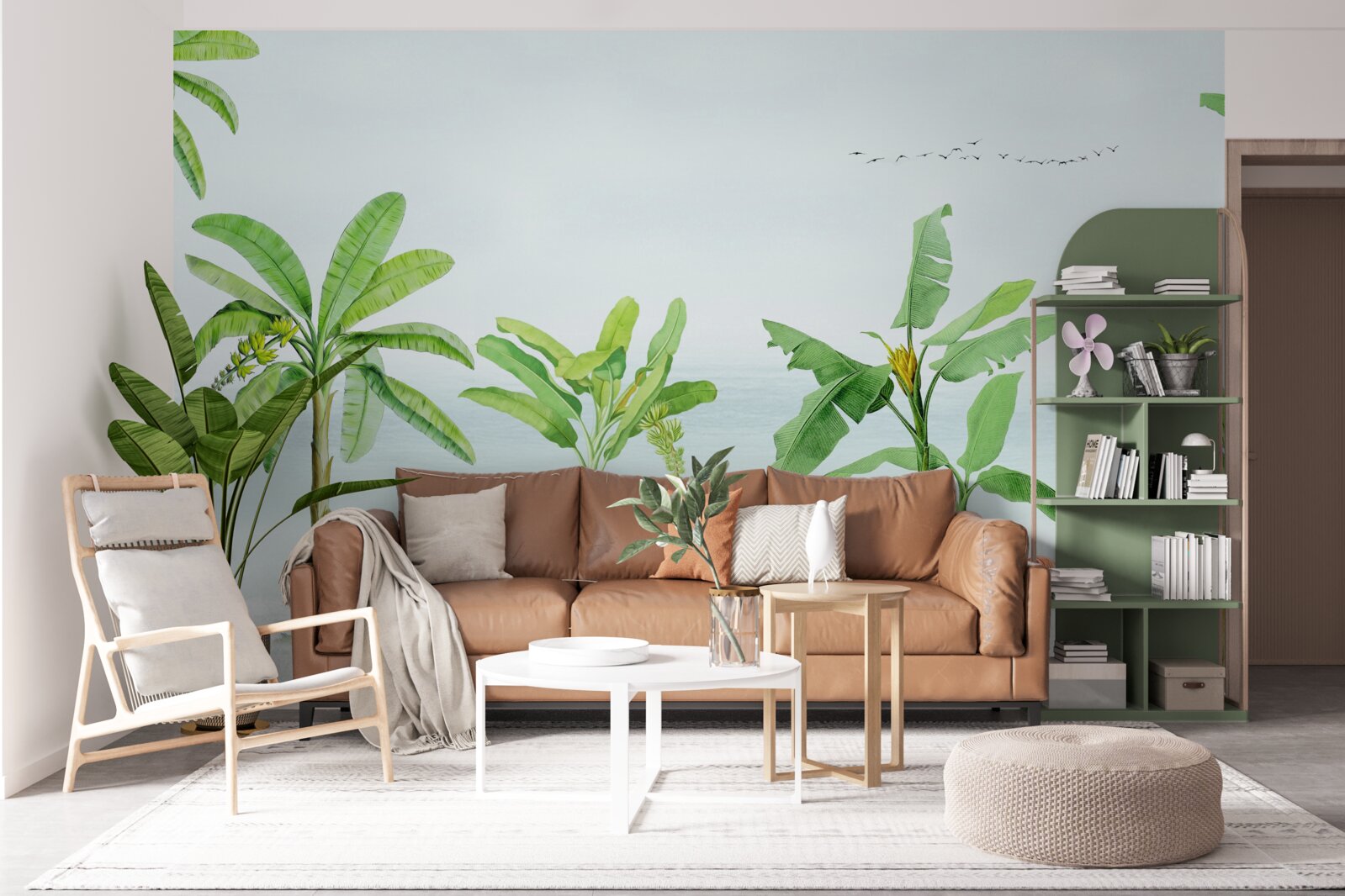 Fototapeta ružové plameniaky na pobreží paliem